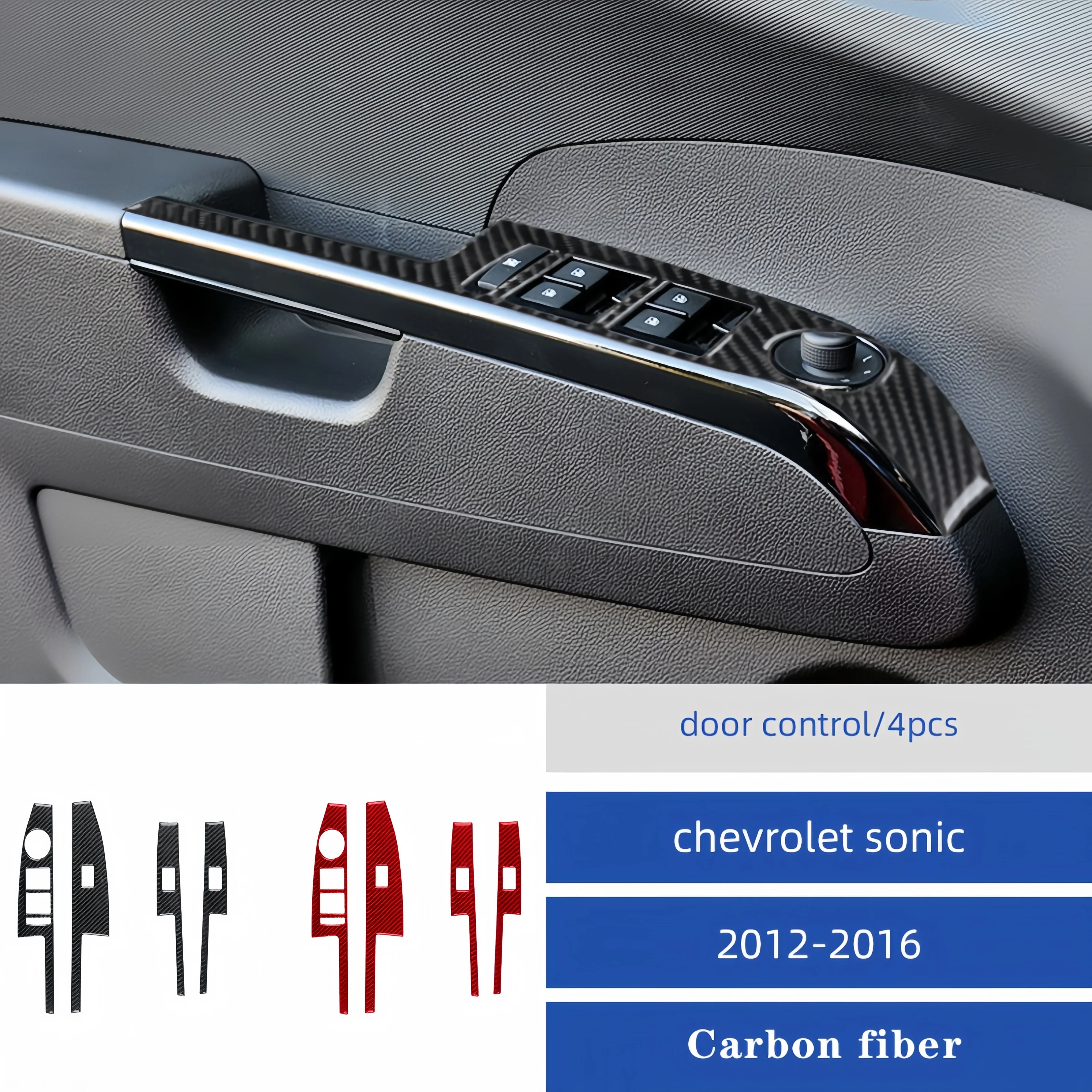 Dla Chevrolet Sonic 2012-2016 Włókno węglowe Wnętrze samochodu Podnoszenie szyb Panel sterowania Dekoracja Pokrywa Naklejka Akcesoria