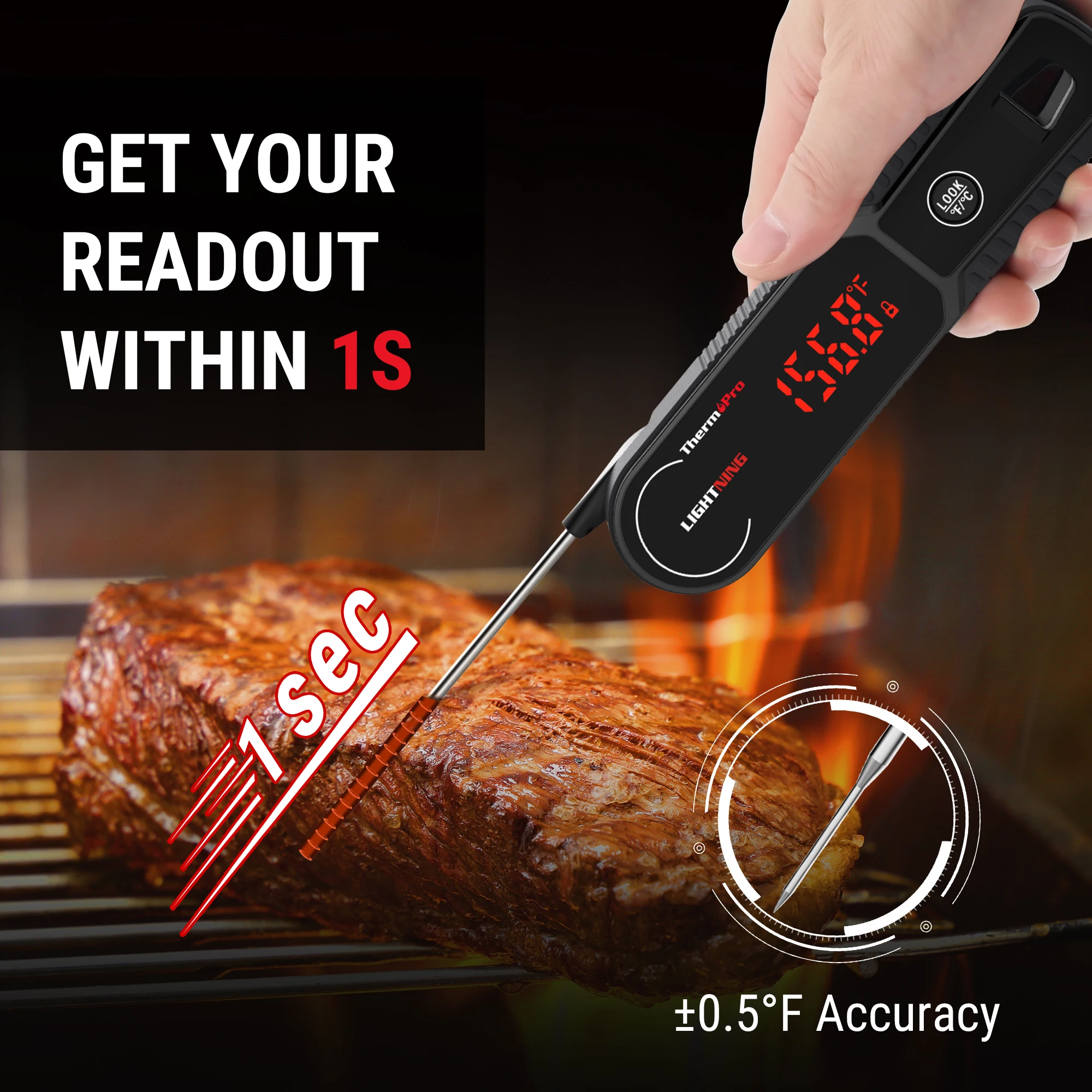 ThermoPro TP622 Instant Reading Waterproof Digital BBQ Thermometer With Gravity Automatic Rotating Disply For Meat Cooking