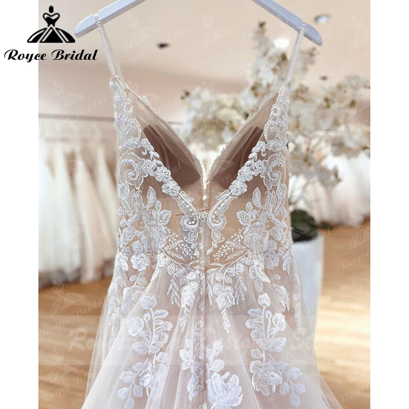 Vestido de novia bohemio personalizado, apliques de encaje, cuentas florales, espalda descubierta, tirantes finos, vestidos de novia, estido de noiva praiano 2025