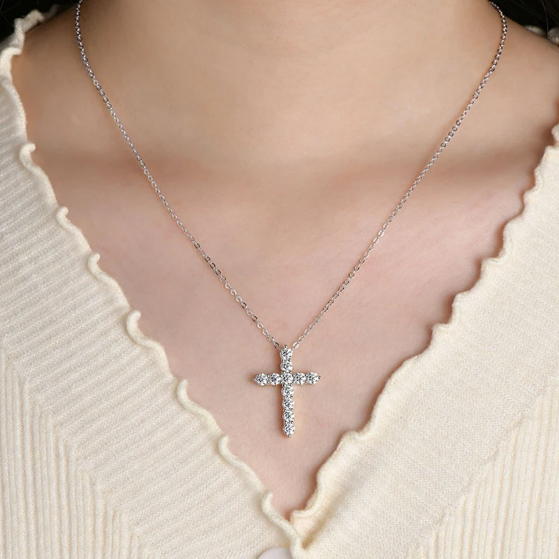 Lnngy 14K Gold Filled Kreuz-Anhänger-Halskette, zertifizierte 3,5 mm Voll-Moissanit-Halsketten für Damen, Labordiamant-Vintage-Schmuck – Detail 10