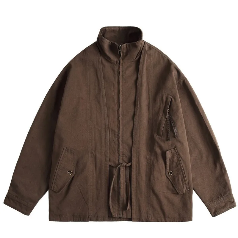 

Japanese-style Retro Amekaji Military Multi-pocket Workwear Coat American Vintage Unisex Loose Layered-collar Samurai Jacket