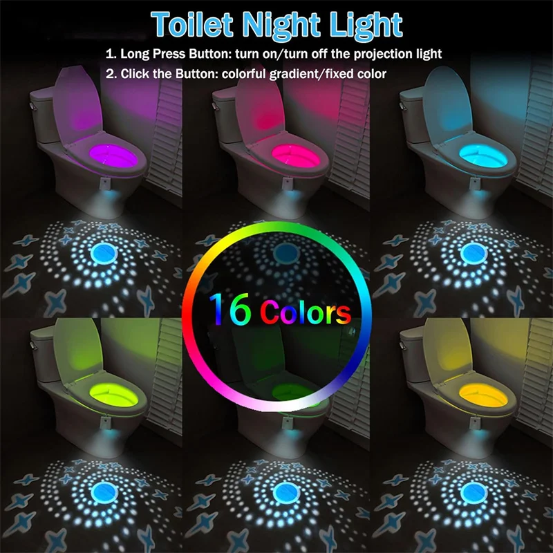 Toilet Nights Lights Changing Motion Sensor Activated LED Projection Nightlight USB Rechargeable Toilet Bowl Light