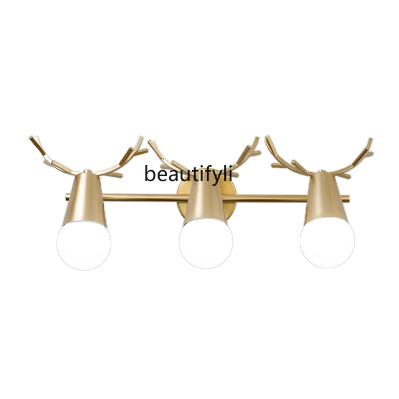 yj Nordic Mirror Headlight Modern Minimalist Shower Room Wall Lamp Dresser Fill Light Three-Head Antlers LED Wall Lamp