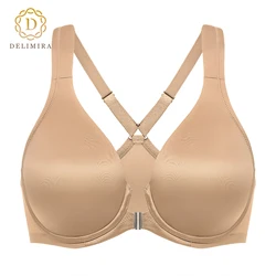 DELIMIRA Women's Seamless Front Closure Bra Racerback Plunge Underwire Unlined Bras Plus Size D DD E F G H