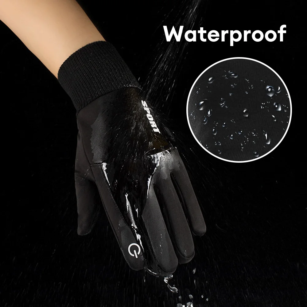 Black Winter Warm Full Fingers Waterproof Cycling Outdoor Sports Running Motorcycle Ski Touch Screen Fleece Gloves