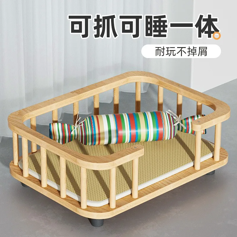 Solid wood cat bed Kennel bed Ground fence Pet cat bed Thickened view 2