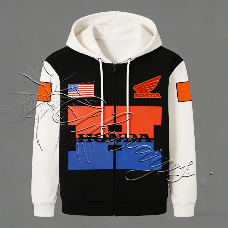 

Новинка 2026, теплая толстовка с капюшоном для любителей гонок на открытом воздухе Honda, модный мотоциклетный костюм в стиле ретро, мужской МОТО-свитер для бездорожья