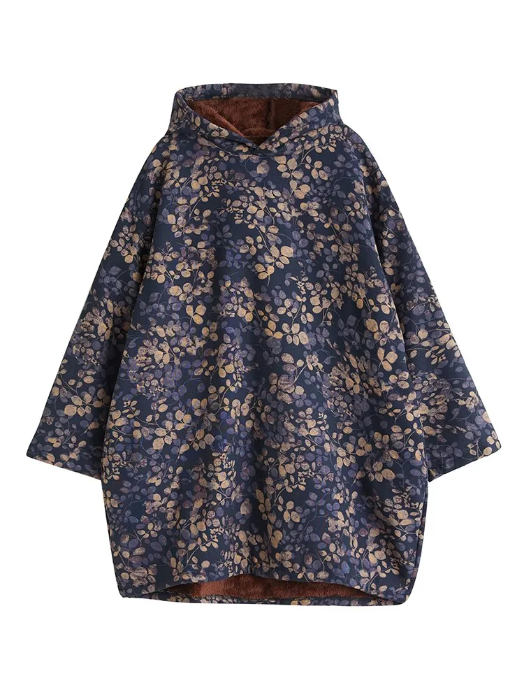 Oversized herfst winter pluche hooded sweatshirt dames bloem bloemenprint mode dames sweatshirts losse vrouw sweatshirt