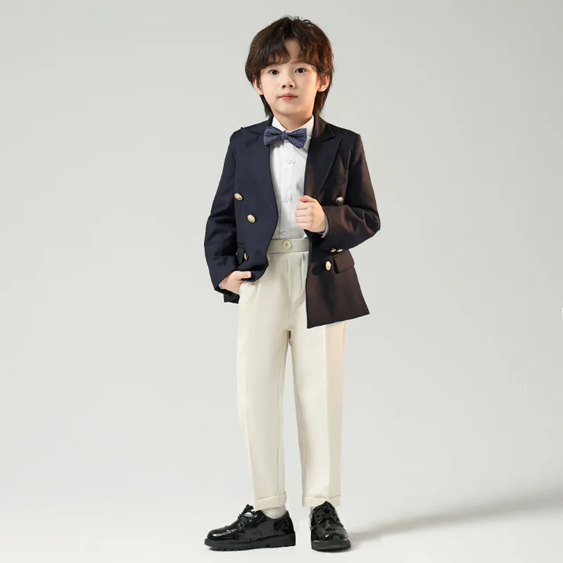 Spring Autumn Kids Formal Suit Set Boy's Shcool Wedding Piano Performance Host Photography Costume Children Blazer Pants Bowtie