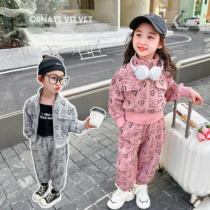 

Girls Three-dimensional Bear Leisure Set Autumn New Fashion Children's Leisure Sports Two-piece Set Kids Clothes 2-8 Years old