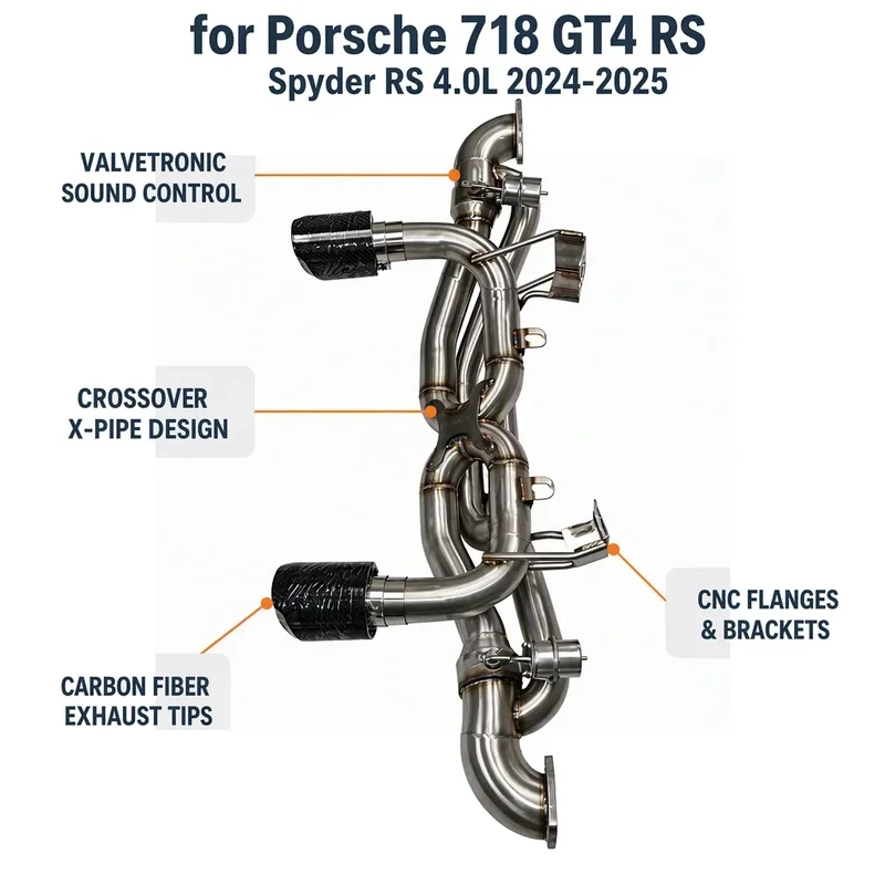 SS304 Cat-Back Exhaust for Porsche 718 GT4 RS Spyder RS 4.0L 2024-2025 TIG Welded Bolt on Deep Tone Performance