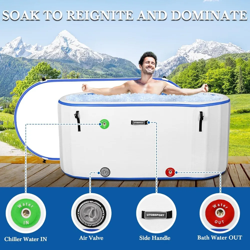 

Inflatable Ice Bath Tub Cold Plunge Pod for Athletes Recovery BathTub with Lid, Water Chiller Compatible Blue