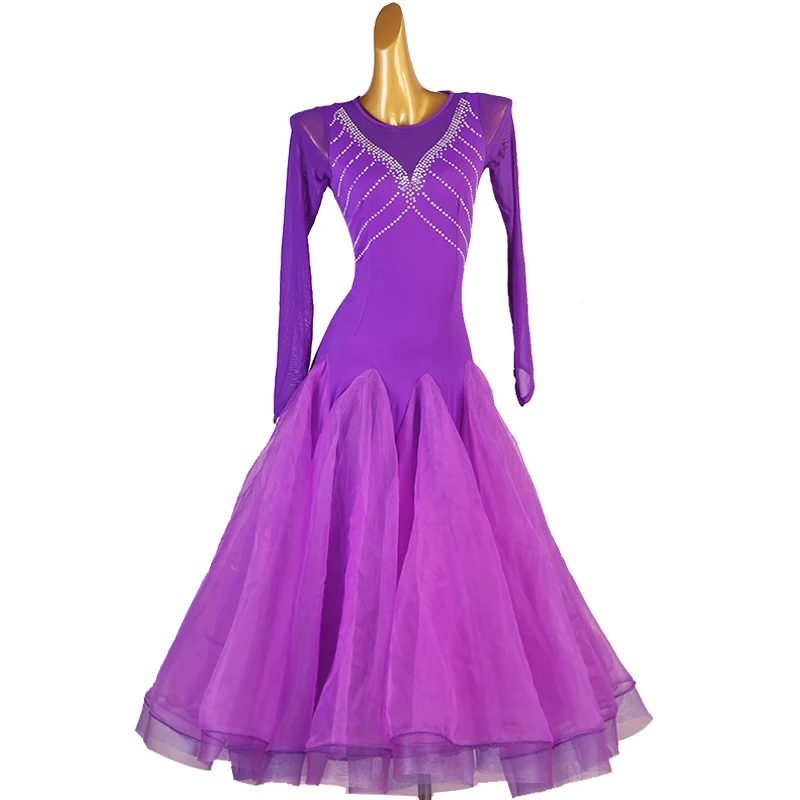 

Ballroom Competition Dress Big Skirt Waltz Dress 2023 New High Quality Purple Training Clothes Ballroom Dancing Rhinestones Wear