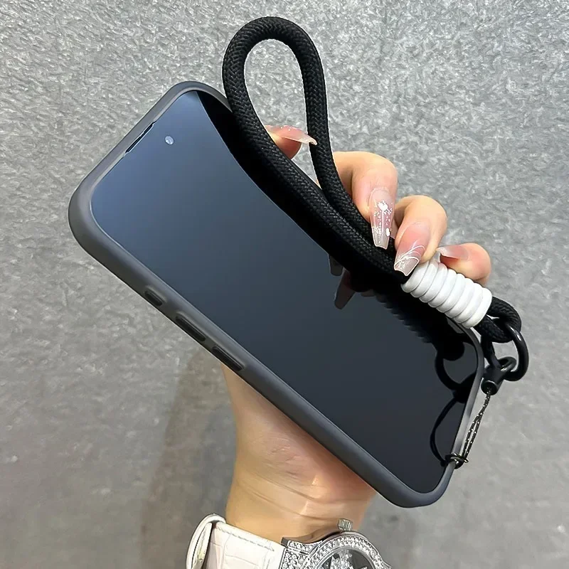 for Magsafe Candy Color Contrast Lanyard Case for iPhone 16 15 Pro Max 14 Plus 11 12 13 Hand Wrist Strap Matte Soft TPU Cover