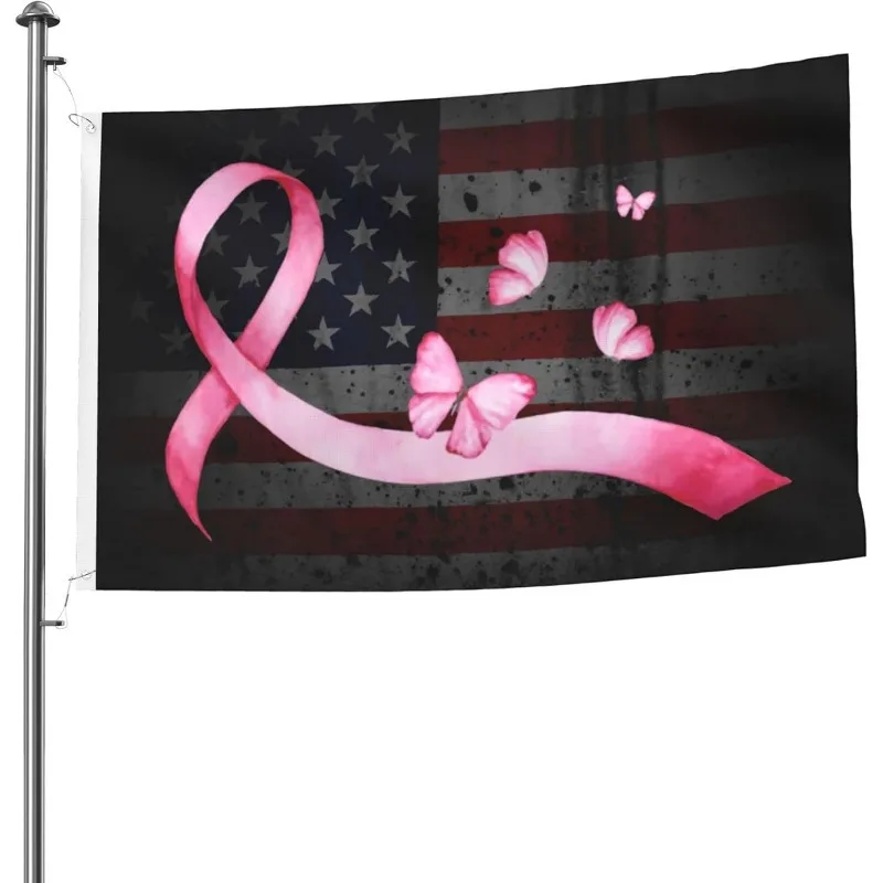 1pc Breast Cancer Awareness Pink Ribbon American Flag - Durable Polyester 3x5 Outdoor Decoration for Garden, Yard