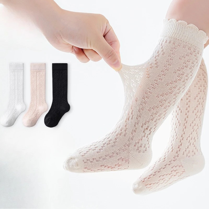 

Summer Hollow Breathable Baby Girls Socks Toddlers Kids Long Knee High Mesh Thin Socks Soft Cotton Infant Socks for 1-5 Years