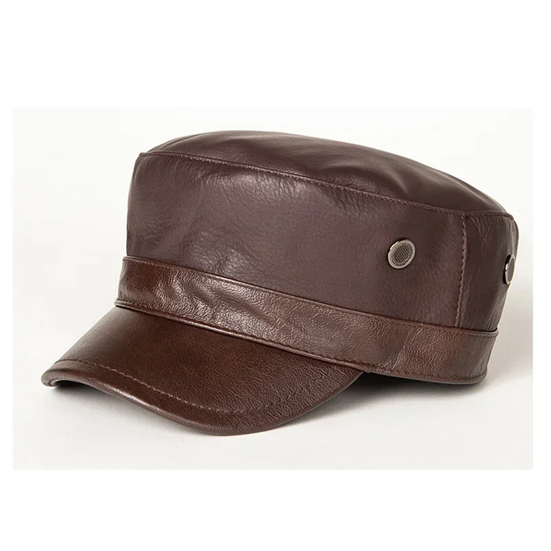 

Casual Man's Real Leather Military Flat Hats Male Spring Warm Leisure Cap Trucker 56-60cm Adjustable Baseball Cap