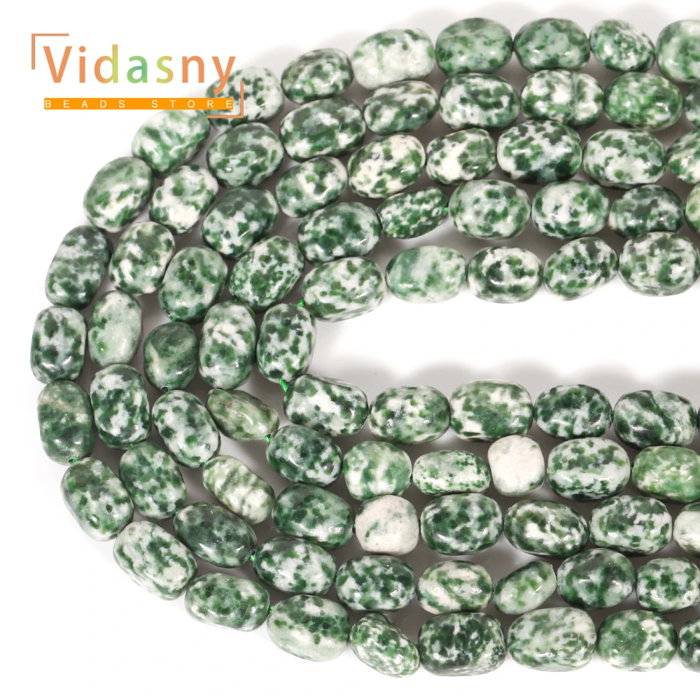 8-10mm Naturstein Grüner Fleckenstein Unregelmäßige Ovale Lose Perlen für Schmuckherstellung DIY Armbänder Zubehör – Detail 5