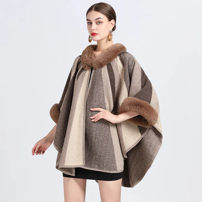 Large Size Loose Women\'s Winter Coats Fashion Jacquard Faux Fur Coat 2022 New Cape Cardigan Poncho Europe and America Shawl