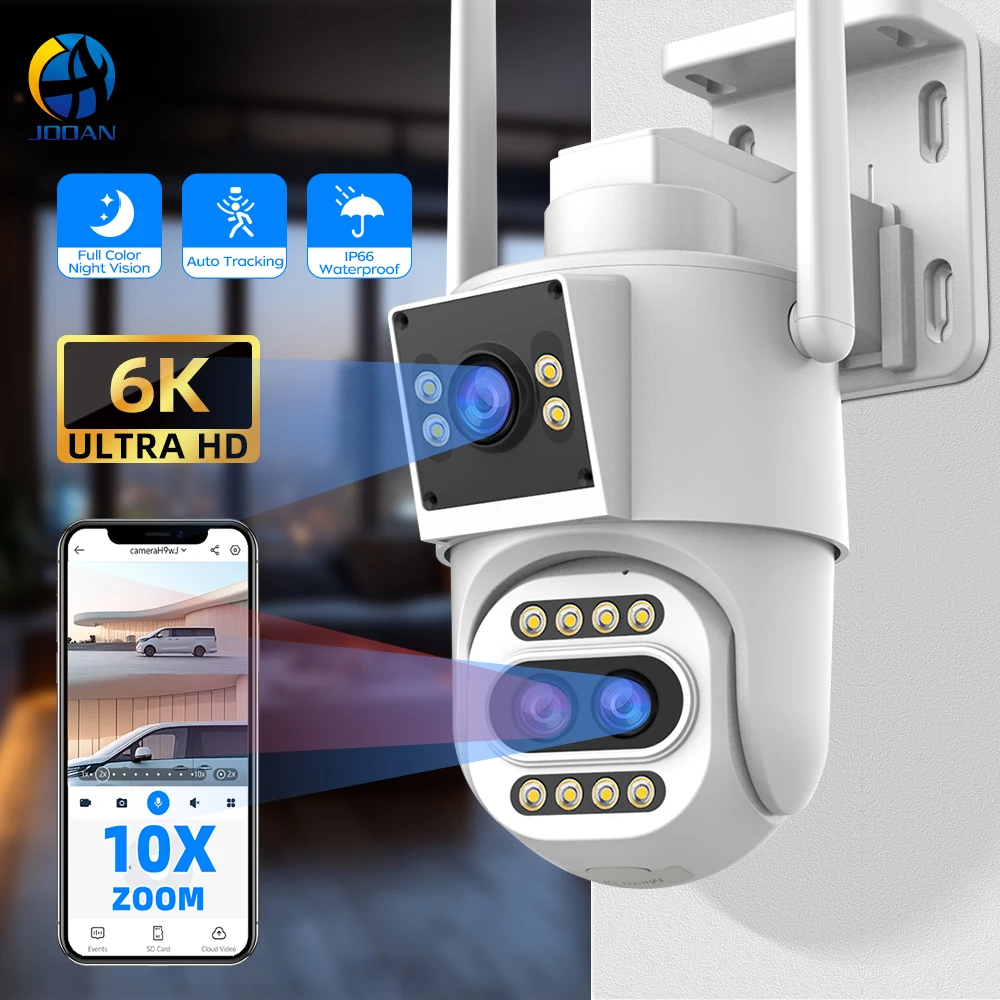 

JOOAN IP Camera 6K 9MP HD WiFi Outdoor Camera 10X Zoom Three Lens Dual Screen Home Security PTZ Camera Video Surveillance