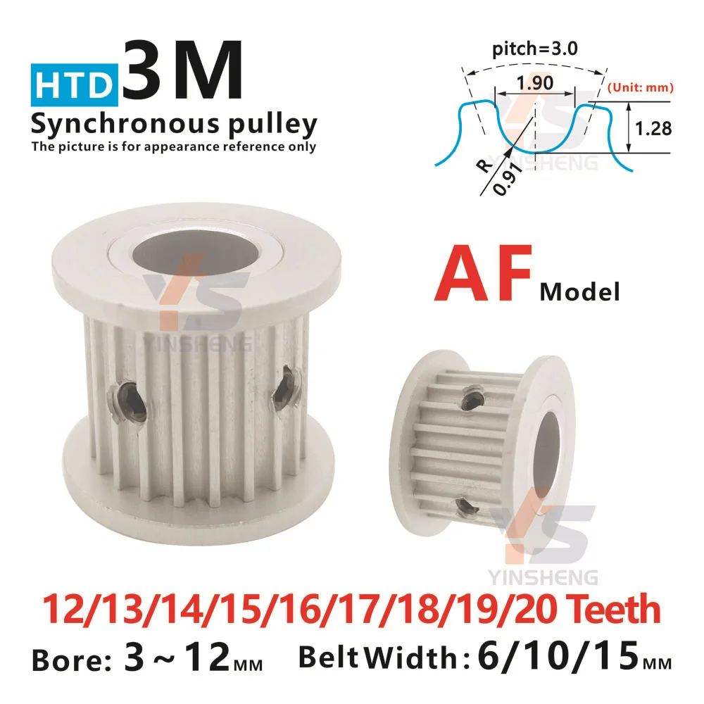 HTD 3M Synchronous wheel 12T 13T 14T 15T 16T 17T 18T 19T 20 Tooth  Belt width 6 10 15 MM Keyway 3-20 3M Timning pulley 3D Parts