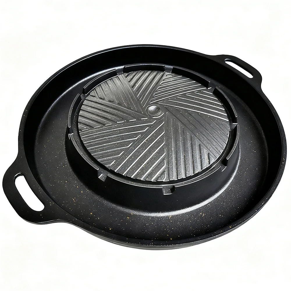 KOSUN Grill Pan Non-stick Barbecue Tray Egg Cheese Round Divider Grilling Plate Meat Steak Cooker for Gas and Induction Stove
