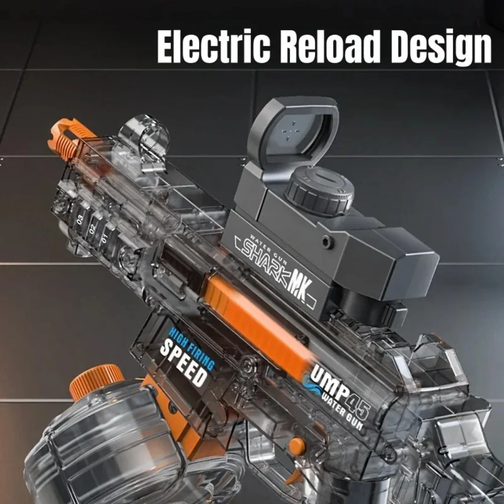 Pistola de agua eléctrica UMP45, submáquina completamente automática con luz, gran capacidad, para exteriores, playa, piscina, juego de disparos, juguete para niños