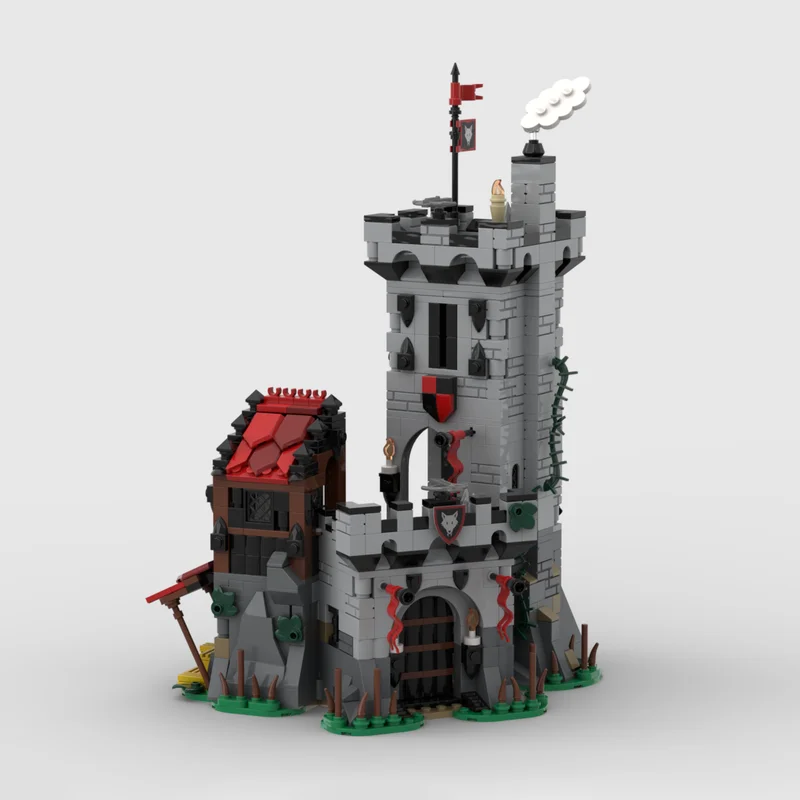 877 elementów MOC Wolfskoczy Zamek Obniżony na Poziomie Ziemi Model do Składania Klocki Architektura Zrób To Sam zabawka klockowa prezent na Boże Narodzenie urodziny