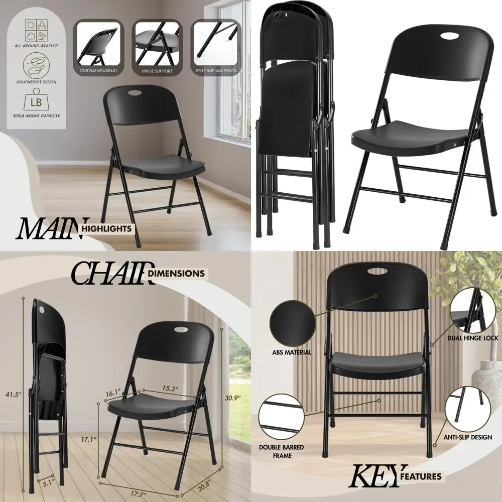 

Heavy-Duty Stackable Plastic Folding Chairs, 450 lbs Capacity, Ideal for Indoor & Outdoor Use, Portable Seating for Events, Pati