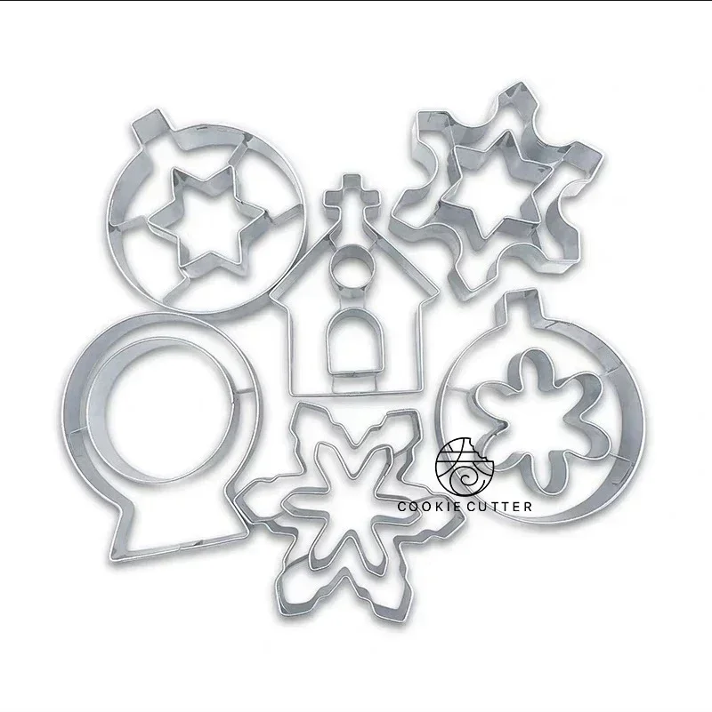 6Pcs/Set Christmas Day Crystal Ball Cookie Cutter Mold Snowflake House Biscuit Stamp Fondant Cake Icing Cookie DIY Baking Tools