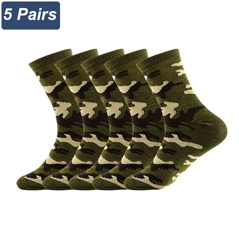 5 Pairs Spring And Autumn Men High Quality Mid Tube Socks Camouflage Army Green Comfortable Warm Thickened Cotton Socks