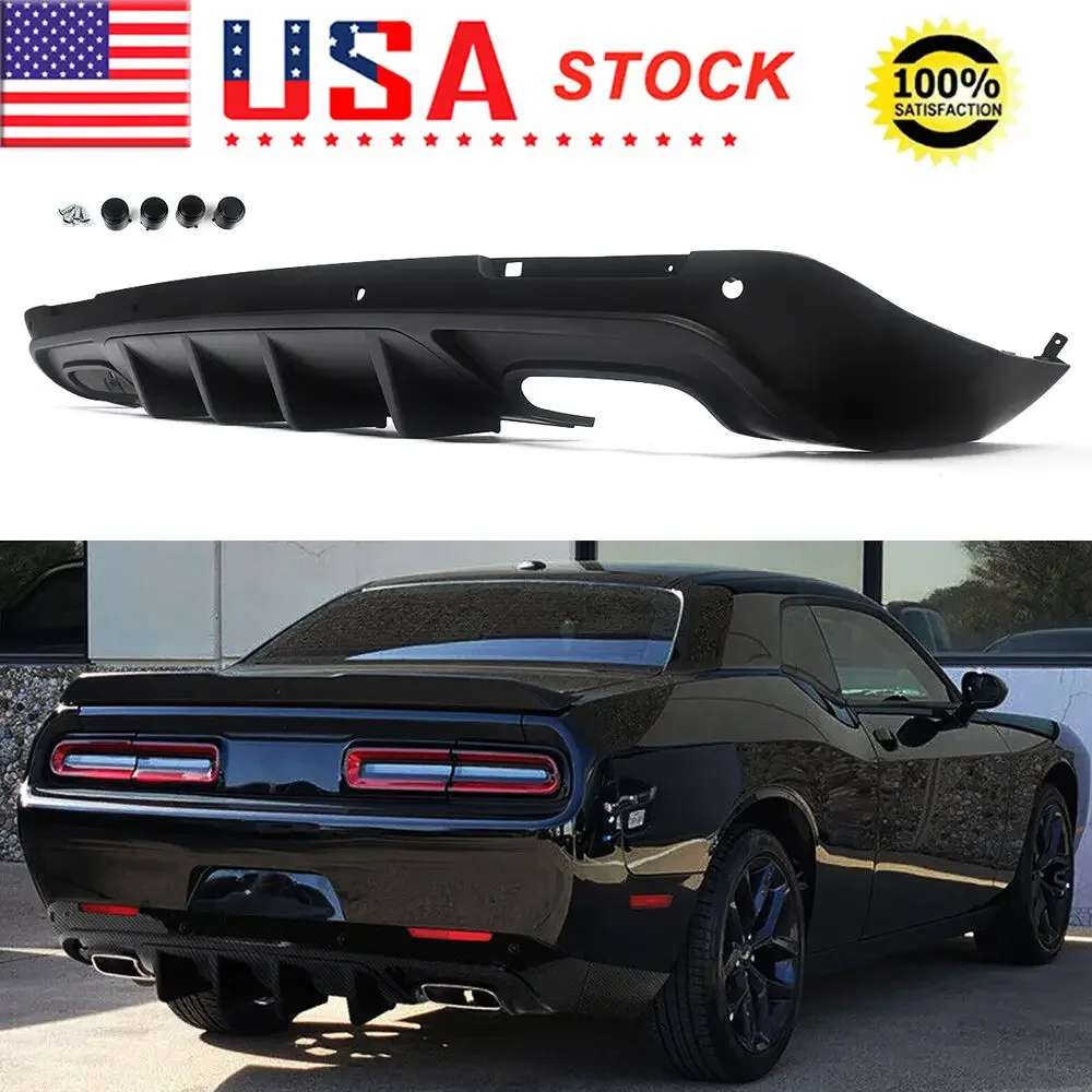 For 2015-2023 Dodge Challenger Shark Fins Rear Bumper Lip Diffuser Matte Black