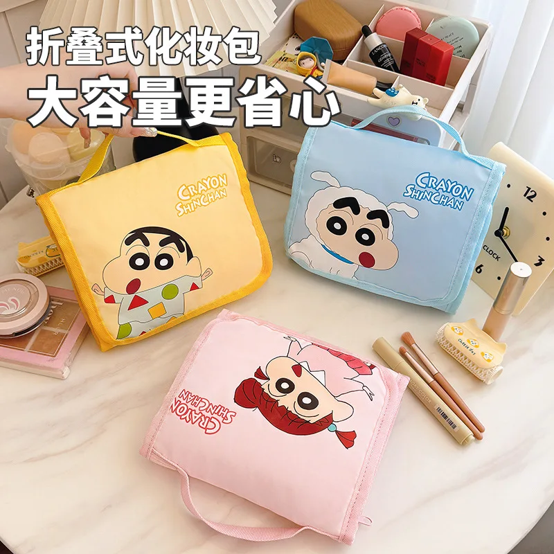 

Anime Kawaii Crayon Shin-Chan Folding Cosmetic Bag Girls Large Capacity Cute Travel Portable Cartoon Storage Bag Birthday Gifts