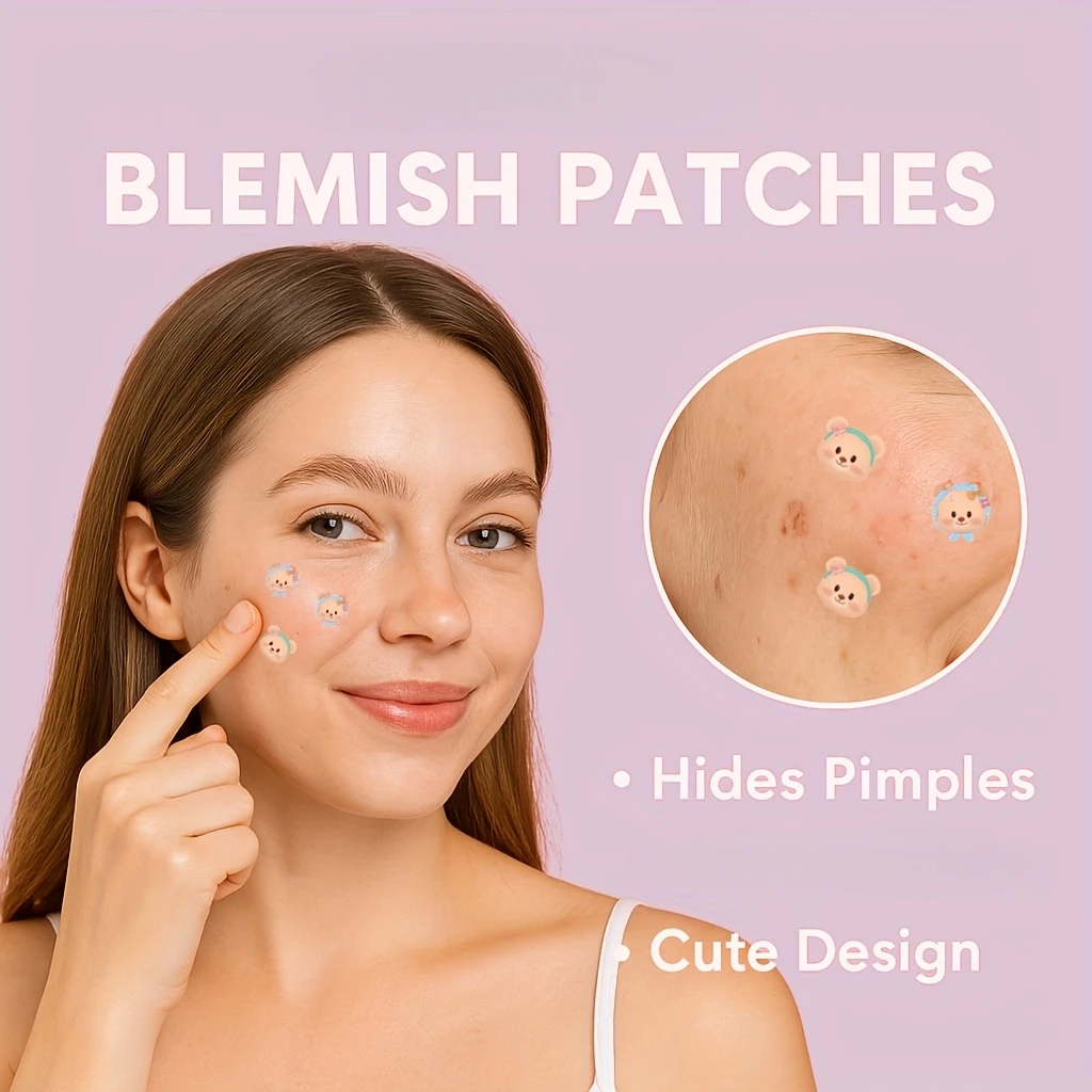 90 قطعة من رقع حب الشباب على شكل الدب الوردي اللطيفة - ملصقات معالجة البقع ذات غطاء عيب غير مرئي ليلا ونهارا