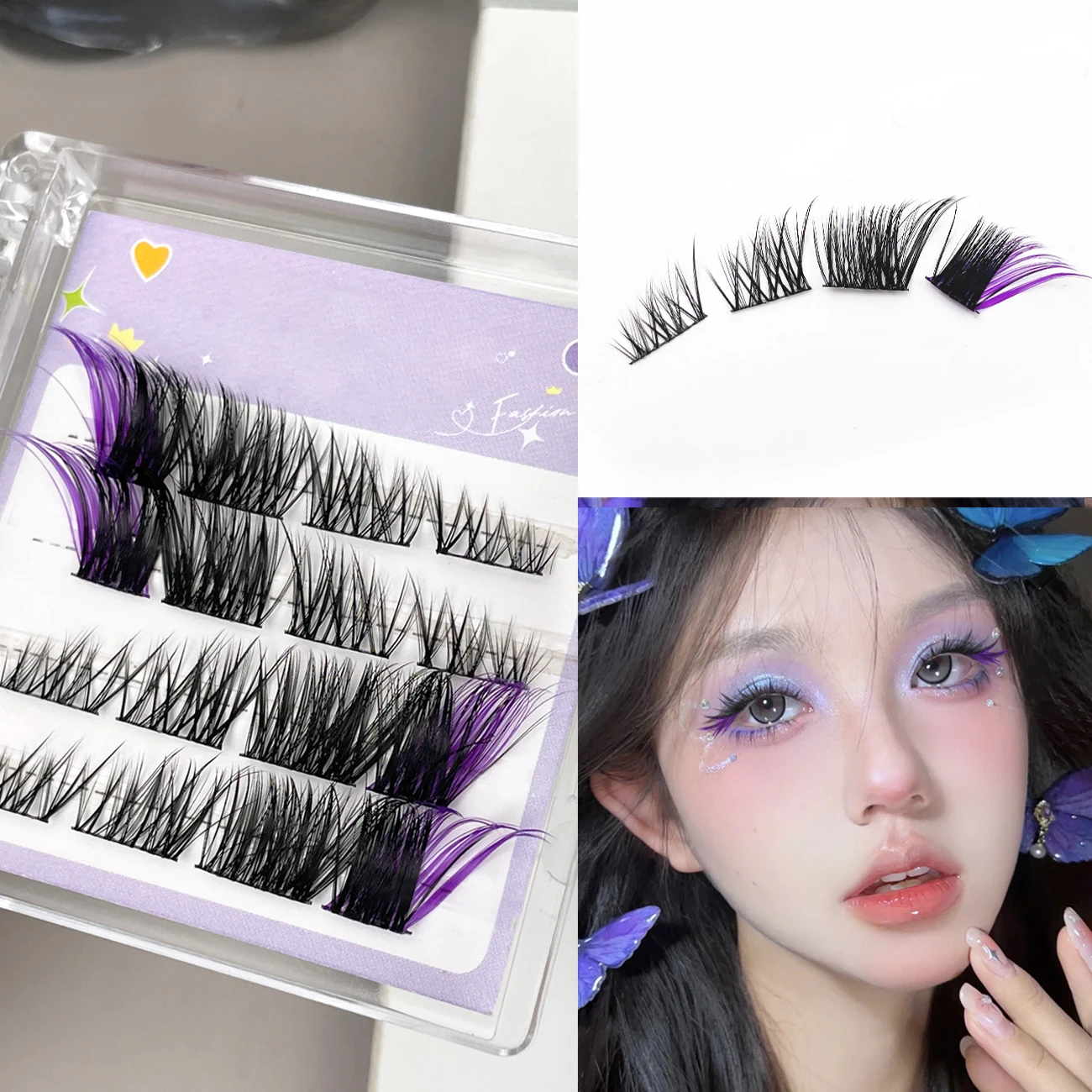 4 แถว DIY clustered self-กาวขนตาธรรมชาติยาว Holiday eyelash EXTENSION กาวฟรี, สวมใส่ขนตาส่วนบุคคล