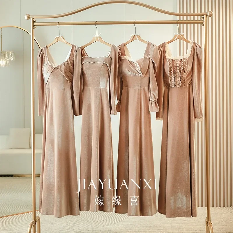 Elegant V-Neck Satin Bridesmaid Dresses Long Sleeves A-Line Evening Party Cocktail Gown Bride Maid Dress Maid of Honor Dress