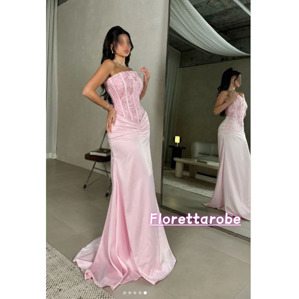 

Florettarobe розовое элегантное блестящее атласное вечернее платье русалки без бретелек длинные платья для выпускного вечера длиной до пола, свадебное платье по индивидуальному заказу