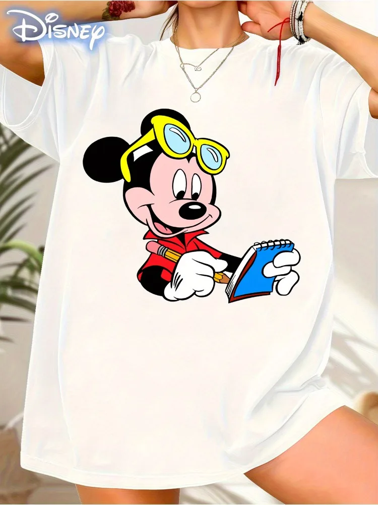 

Женская футболка с принтом Микки и Минни Маус Disney, красная повседневная футболка в горошек с короткими рукавами и сердечками, удобная одежда, забавный стиль