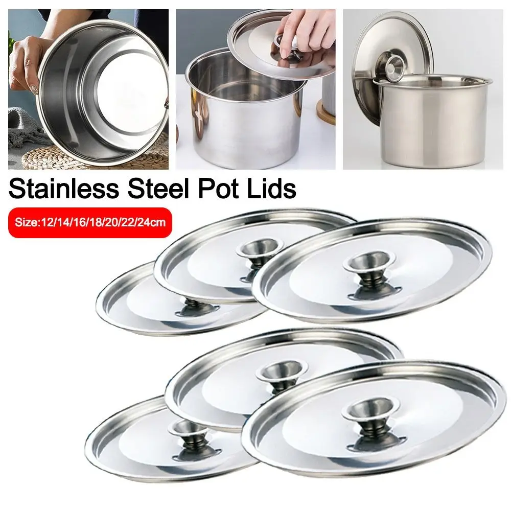 

New Stainless Steel Pot Lids 12-24cm Reusable Cookware Lid Frying Pan Metal Lid