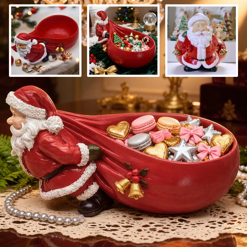 1PC Santa Claus Resin Crafts Desktop Storage Ornaments Candy Tray Storage Furnishings Cartoon Character Christmas Decorations