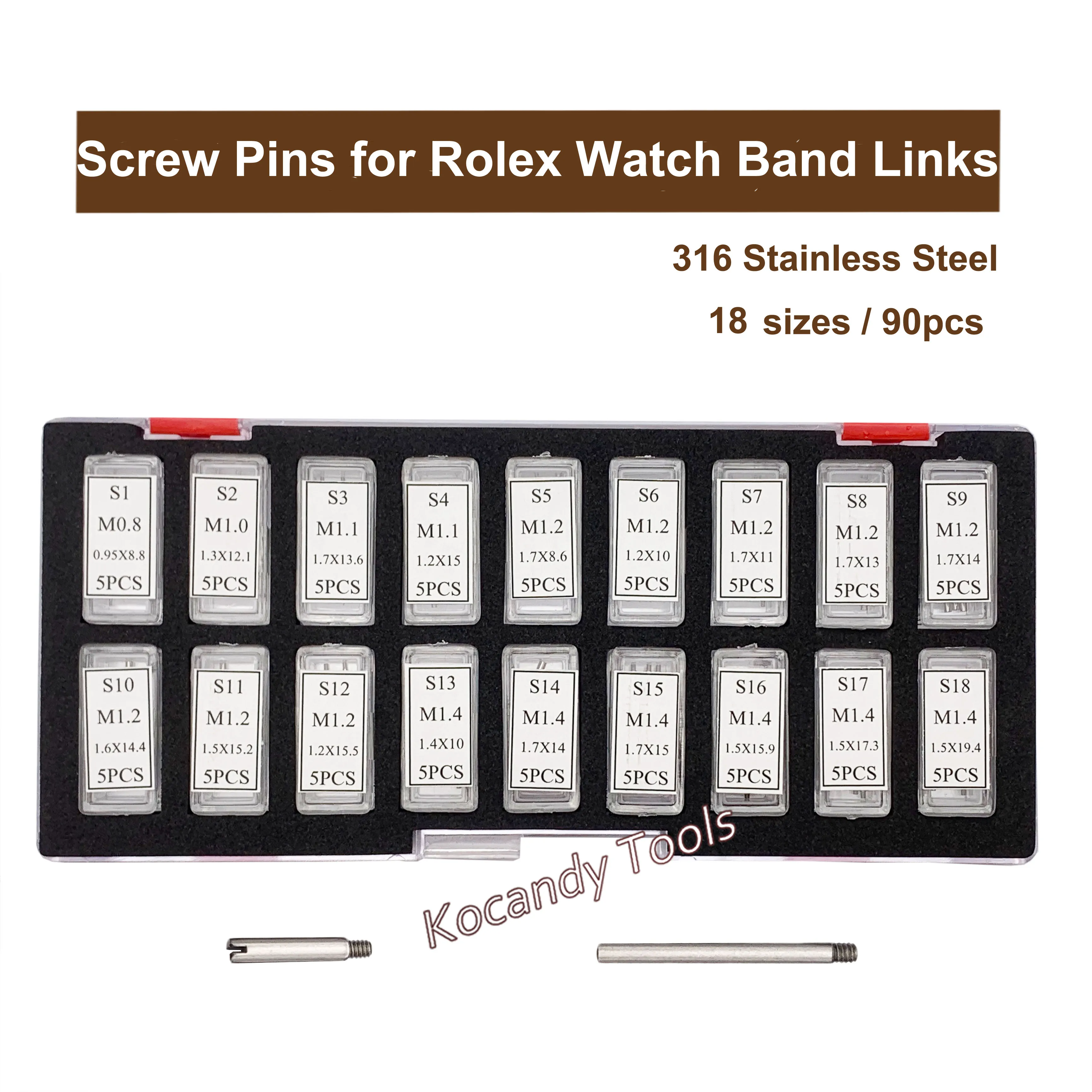 90pcs Screw Pins For Rolex Watch Links Bands Assorted 18 Sizes Professional Watch Repair Parts for Watchmakers