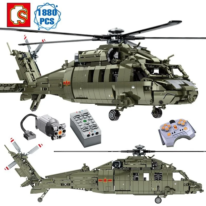 

Technical Remote Control Helicopter Building Blocks Moc Military RC Aircraft Bricks Electric Toys for Boys Holiday Gifts