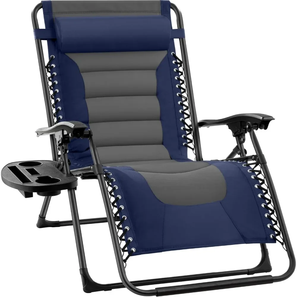 

Folding Outdoor Patio Recliner, XL Anti Gravity Lounger for Backyard w/Headrest, Cup Holder