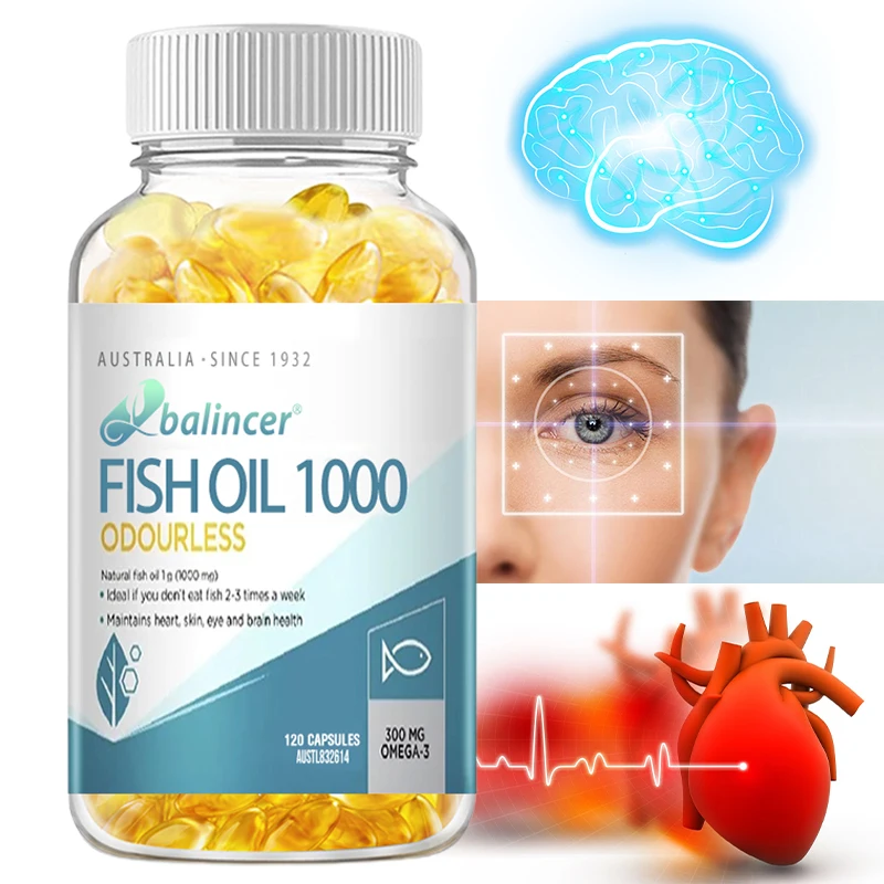

Omega 3 Fish Oil Capsules 2000mg EPA and DHA - for Nervous System, Skin and Hair Health, Antioxidants - Easy To Swallow