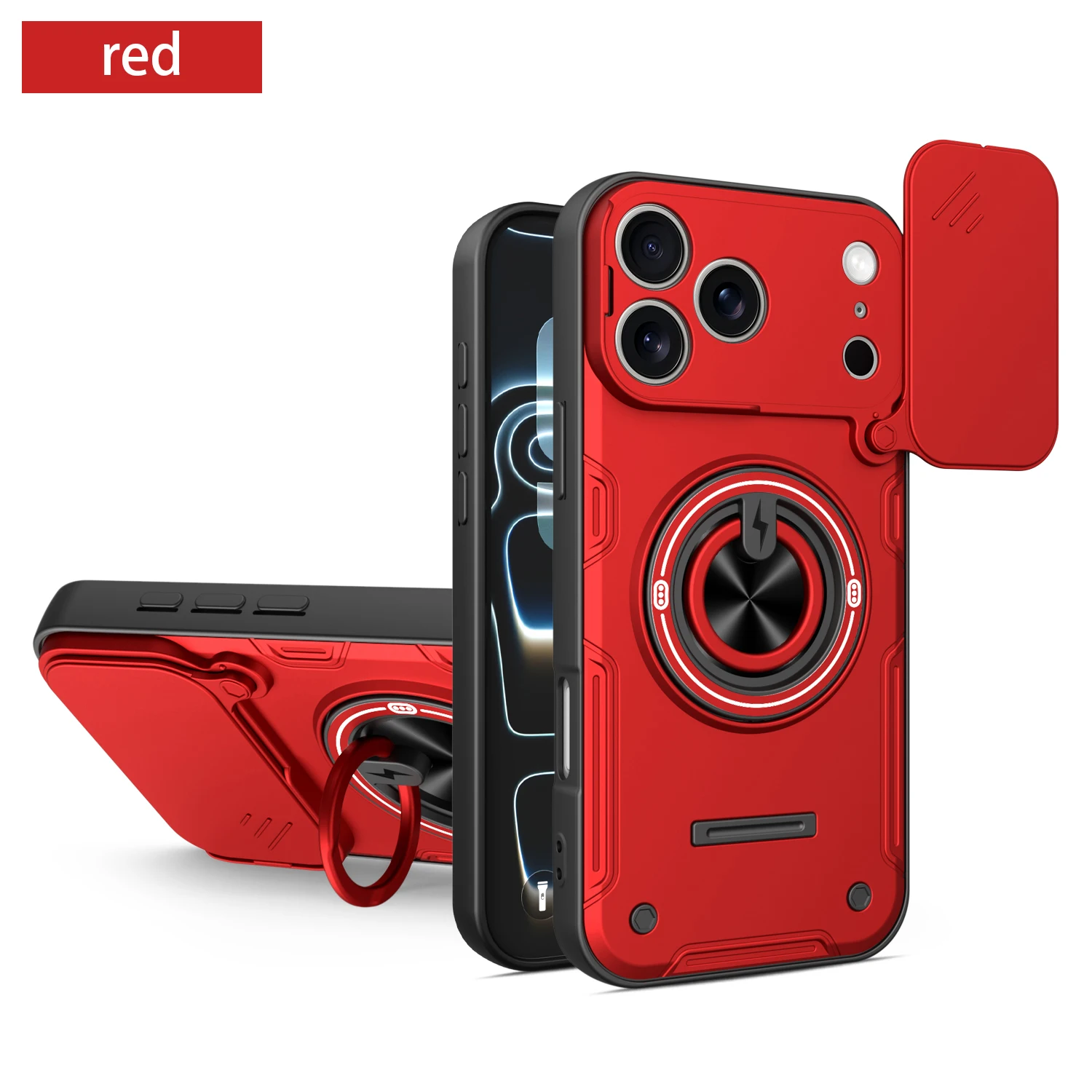 Stoßfeste Handyhülle für iPhone 17 16 Pro 17Pro Max mit Schiebe-Kameraschutz, Magnetring-Ständer und Schutzhülle – Detail 14