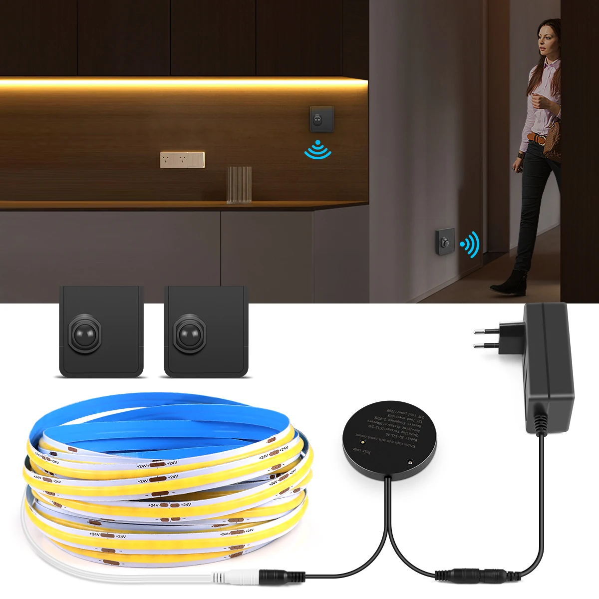 Mobile LED Motion Sensing Light Strip Decoration Bedroom Background Wall Lamp IR PIR Sensor Switch COB LED Lighting Flexible 24V