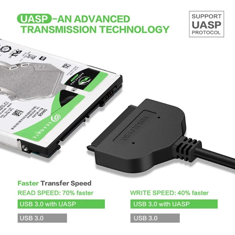 USB 3.0 naar SATA-kabel 7+15 22-pins SATA III naar USB 3.0-adapter voor 2,5 inch externe HDD/SSD-harde schijven tot 5 Gbps overdrachtgegevens
