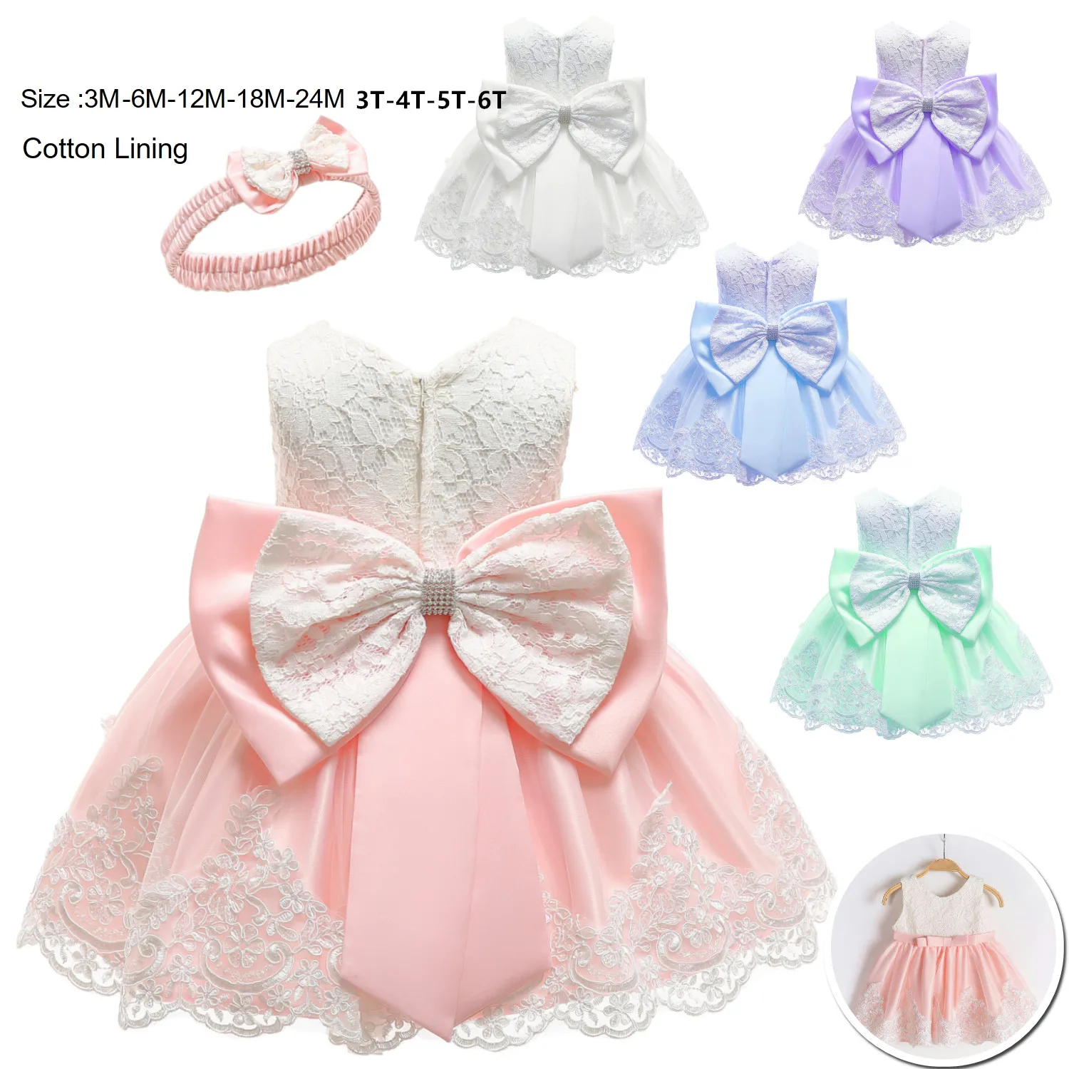 2023 New Arrival Baby Baptism Dress Lace  Bow Christening Gowns Christmas Clothes For Babys Girls Birthday Party Princess Infant