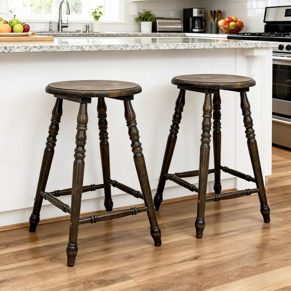 

Backless Counter Height Bar Stools Set of 2, Farmhouse Wooden Counter Stools with Round Seat & Turned Legs,