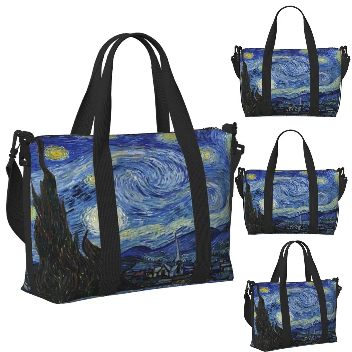 

Custom Starry Night Vincent Van Gogh Beach Travel Bag Large Capacity Tote Bags for Gym Sport Women Shopping Duffle Shoulder Bag